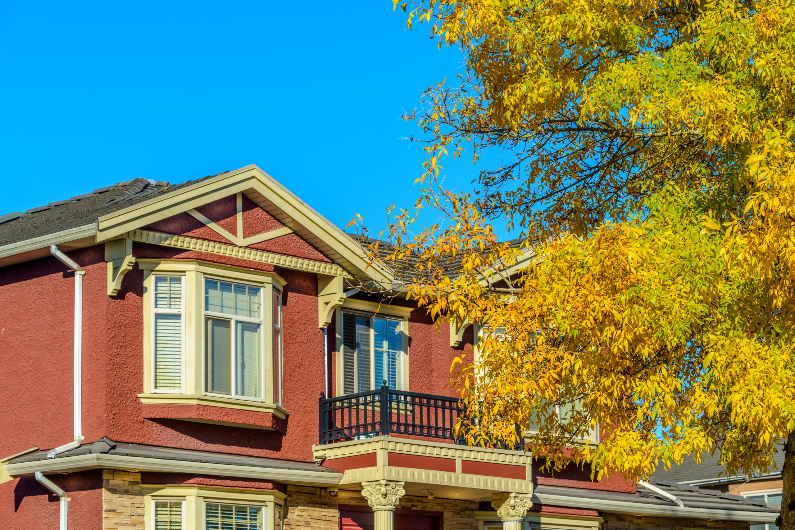 A perfect neighborhood houses in suburb at summer